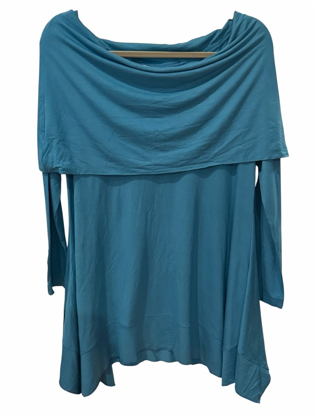 APT Designs Teal Draped Cowl Neck Asymmetrical Tunic Top S/M NWT